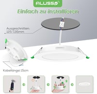 ALUSSO LED Süllyesztett Spotlámpa Szett, 6db, 10W, 750lm, Hideg Fehér 6500K, IP44 Vízálló, Fürdőszobába, Konyhába, 30mm Ultravékony, 125-135 6