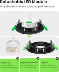 ALUSSO LED Süllyesztett Spotlámpa Szett - 6db Fekete Kerek IP44 Vízálló Lámpa 3 Színhőmérséklettel, Szabályozható, Konyha, Fürdő 5