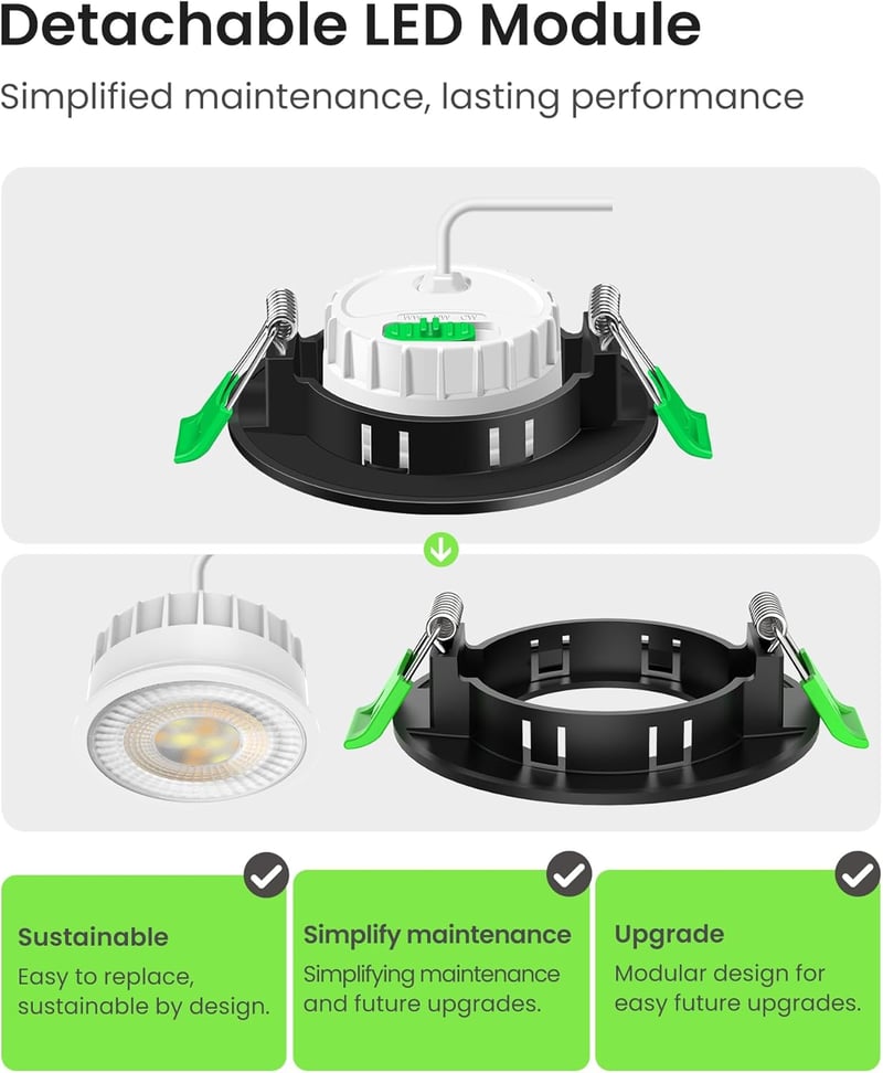 ALUSSO LED Süllyesztett Spotlámpa Szett - 6db Fekete Kerek IP44 Vízálló Lámpa 3 Színhőmérséklettel, Szabályozható, Konyha, Fürdő