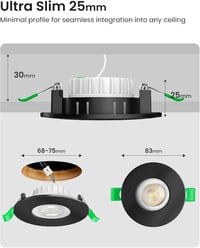 ALUSSO LED Süllyesztett Spotlámpa Szett - 6db Fekete Kerek IP44 Vízálló Lámpa 3 Színhőmérséklettel, Szabályozható, Konyha, Fürdő 9