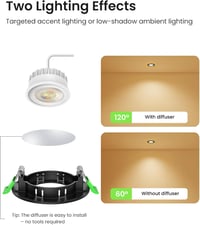 ALUSSO LED Süllyesztett Spotlámpa Szett - 6db Fekete Kerek IP44 Vízálló Lámpa 3 Színhőmérséklettel, Szabályozható, Konyha, Fürdő 6