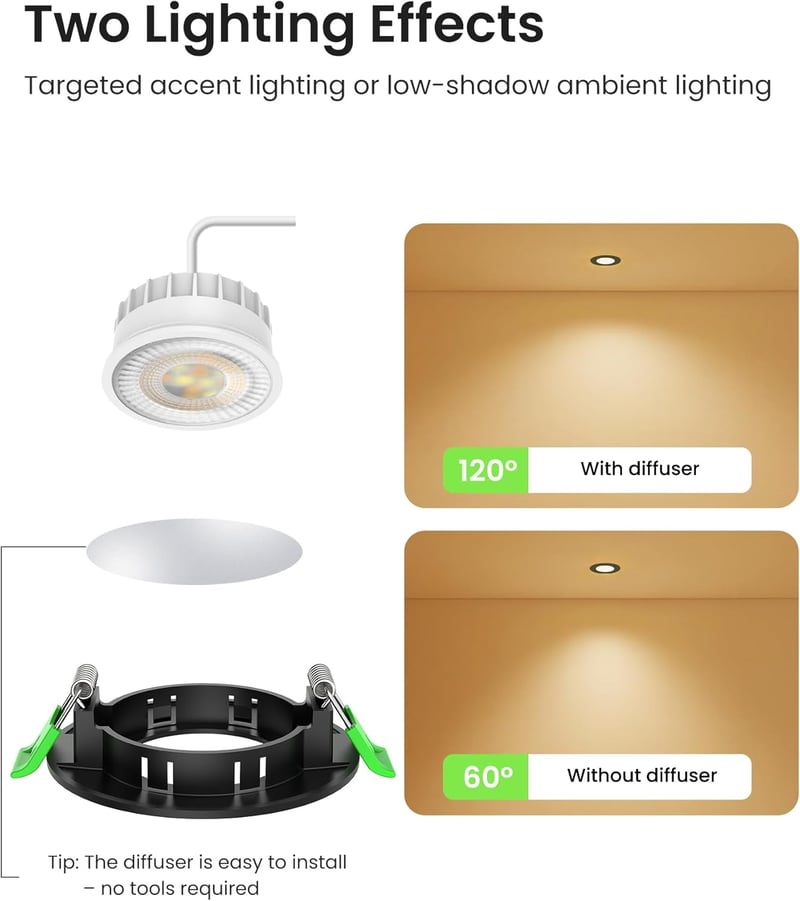 ALUSSO LED Süllyesztett Spotlámpa Szett - 6db Fekete Kerek IP44 Vízálló Lámpa 3 Színhőmérséklettel, Szabályozható, Konyha, Fürdő