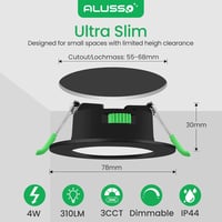 ALUSSO LED Süllyesztett Spotlámpa Szett 6db - Fekete, Lapos, IP44, Fényerőszabályozható, 230V, 4W, 3 Színhőmérséklet, Fürdőszobai 2