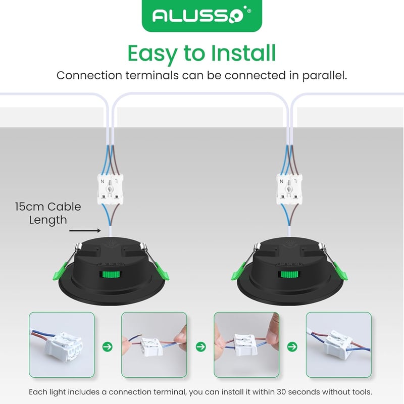 ALUSSO LED Süllyesztett Spotlámpa Szett 6db - Fekete, Lapos, IP44, Fényerőszabályozható, 230V, 4W, 3 Színhőmérséklet, Fürdőszobai