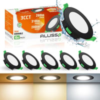 ALUSSO LED Süllyesztett Spotlámpa Szett 6db - Fekete, Lapos, IP44, Fényerőszabályozható, 230V, 4W, 3 Színhőmérséklet, Fürdőszobai 1