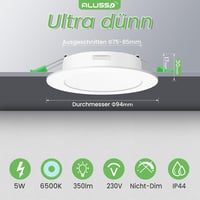 ALUSSO LED Süllyesztett Spotlámpa Szett, 6db, IP44 Vízálló, 5W, 350LM, 6500K Hideg Fehér, 30mm Ultra Lapos, Fürdőszobai Mennyezeti Világítás 2