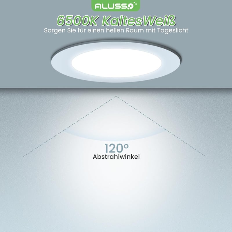 ALUSSO LED Süllyesztett Spotlámpa Szett, 6db, IP44 Vízálló, 5W, 350LM, 6500K Hideg Fehér, 30mm Ultra Lapos, Fürdőszobai Mennyezeti Világítás