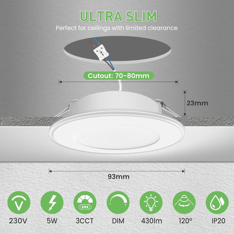ALUSSO LED Süllyesztett Mennyezeti Lámpa 9W - Ultra Vékony Spotlámpa Szett, Meleg Fehér 3000K, IP44, Konyha és Fürdőszoba, 6 db