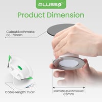 ALUSSO Süllyesztett LED Spotlámpa 230V 5W 440LM Szabályozható Fényerő 3 Színhőmérséklet IP44 Kerek Mennyezeti Világítás Fürdőszobába Konyháb 5