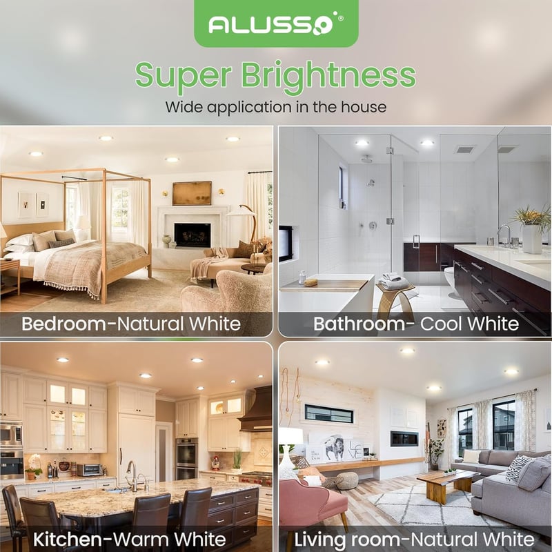 ALUSSO Süllyesztett LED Spotlámpa 230V 5W 440LM Szabályozható Fényerő 3 Színhőmérséklet IP44 Kerek Mennyezeti Világítás Fürdőszobába Konyháb