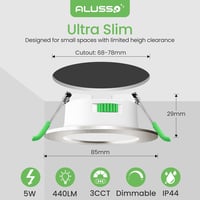 ALUSSO Süllyesztett LED Spotlámpa 230V 5W 440LM Szabályozható Fényerő 3 Színhőmérséklet IP44 Kerek Mennyezeti Világítás Fürdőszobába Konyháb 2