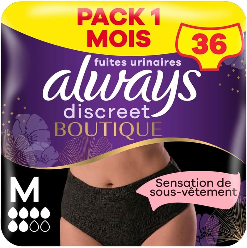 Always Discreet fekete inkontinencia bugyi M méret 36 db szuperabszorbens