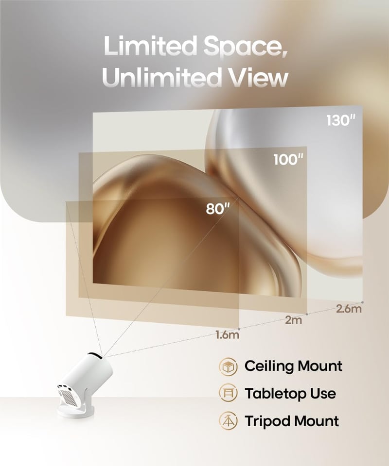 Alwtniet 4K Mini Projektor Android 11.0 - 200 ANSI Lumen Hordozható Kivetítő 5G WiFi 6 Bluetooth 5.0 Automatikus Trapézkorrekció 180° Forgat