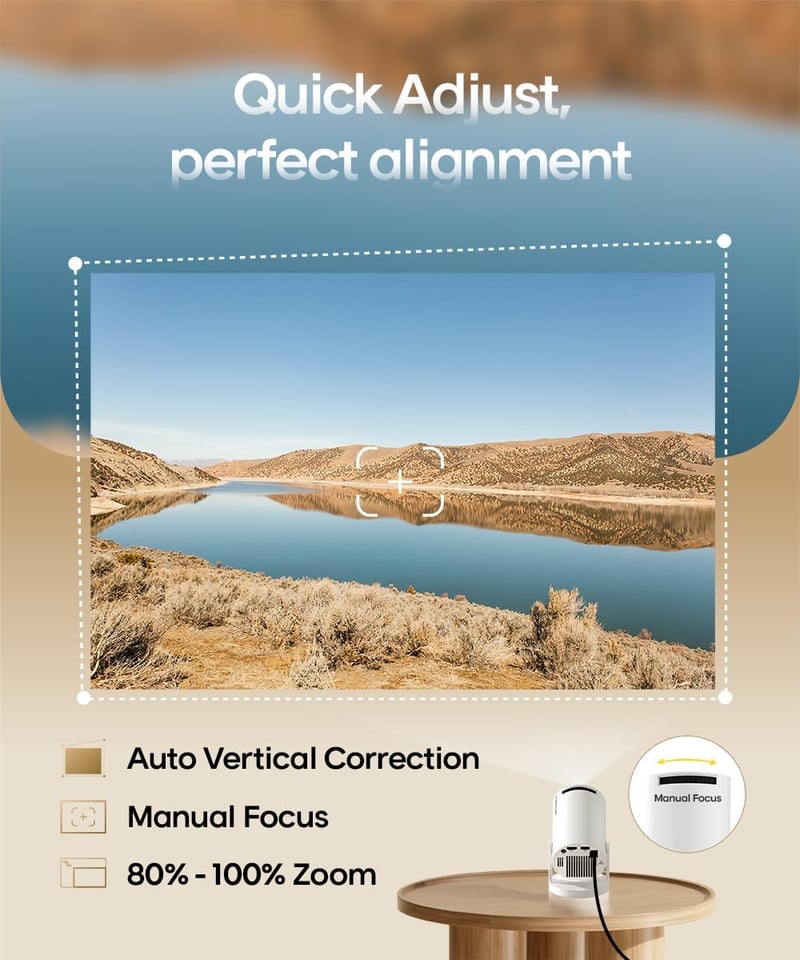 Alwtniet 4K Mini Projektor Android 11.0 - 200 ANSI Lumen Hordozható Kivetítő 5G WiFi 6 Bluetooth 5.0 Automatikus Trapézkorrekció 180° Forgat