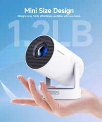 Prenosný mini projektor Alwtniet s technológiou WiFi 6 a Bluetooth 5.4, podpora 4K, elektrické zaostrovanie, otáčanie o 180°, 5W reproduktor, inteligentné domáce kino 7