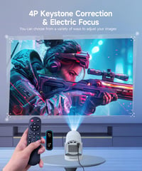 Prenosný mini projektor Alwtniet s technológiou WiFi 6 a Bluetooth 5.4, podpora 4K, elektrické zaostrovanie, otáčanie o 180°, 5W reproduktor, inteligentné domáce kino 6
