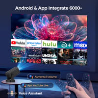 Mini proiector portabil 4K Alwtniet HY310, 1080P, Android, WiFi 6, BT 5.4, 260 ANSI, focalizare automată, corecție trapez, rotație 180 grade, HDMI, U 6