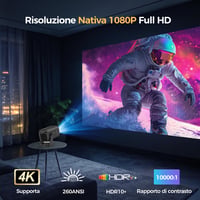 Mini proiector portabil 4K Alwtniet HY310, 1080P, Android, WiFi 6, BT 5.4, 260 ANSI, focalizare automată, corecție trapez, rotație 180 grade, HDMI, U 3