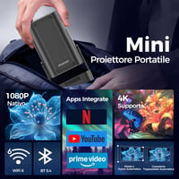 Mini proiector portabil 4K Alwtniet HY310, 1080P, Android, WiFi 6, BT 5.4, 260 ANSI, focalizare automată, corecție trapez, rotație 180 grade, HDMI, U 2