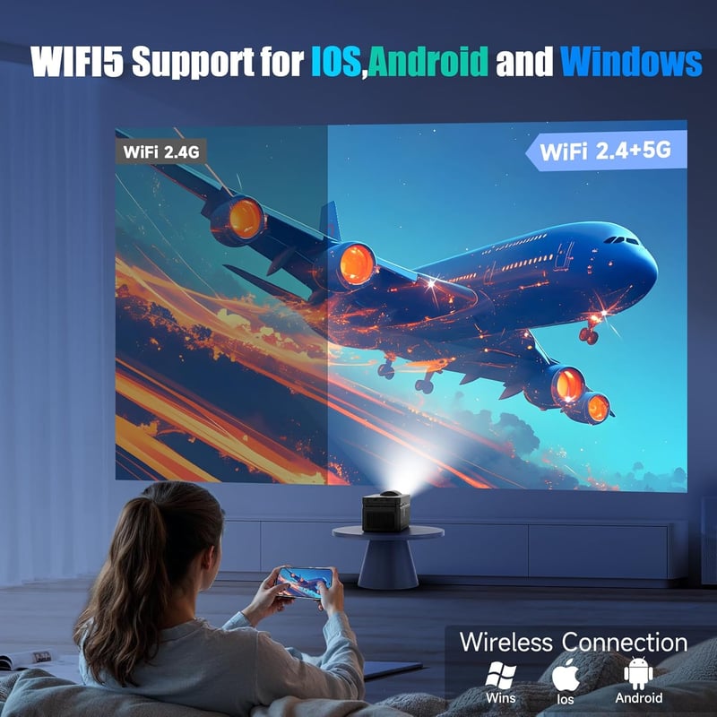 Alwtniet HY450 Smart Projector Android 13, 1080P natív felbontás, 700 ANSI lumen, 4K támogatás, hordozható autós projektor, WiFi, Bluetooth,