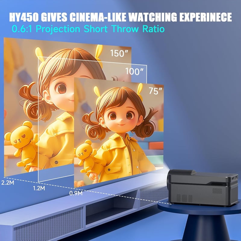 Alwtniet HY450 Smart Projector Android 13, 1080P natív felbontás, 700 ANSI lumen, 4K támogatás, hordozható autós projektor, WiFi, Bluetooth,
