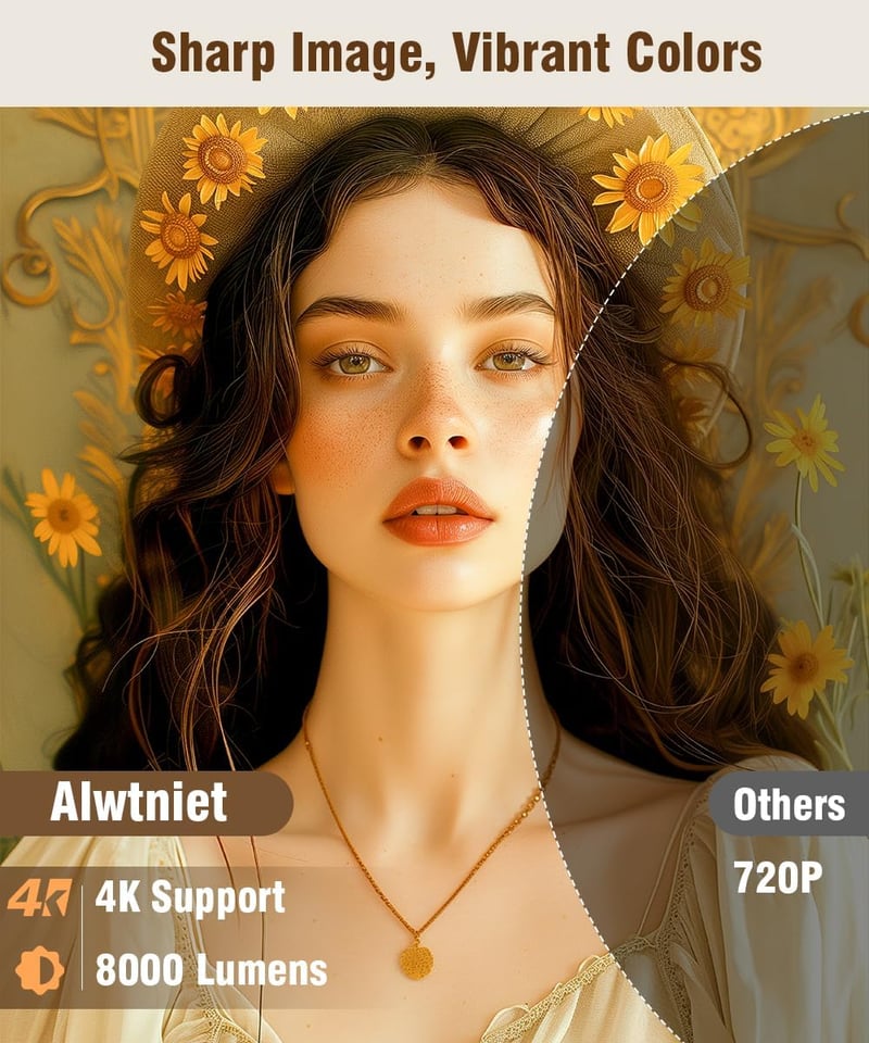 Alwtniet Mini Projektor 4K Wi-Fi 6 Bluetooth 5.4 Hordozható Otthoni Kültéri