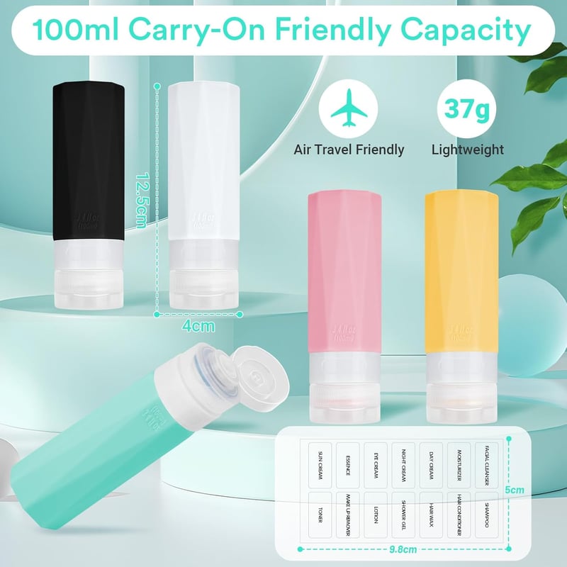 Alyvisun 5 részes utazási palack szett 100ml szilikon tárolóedény szivárgásmentes - Pack of 5