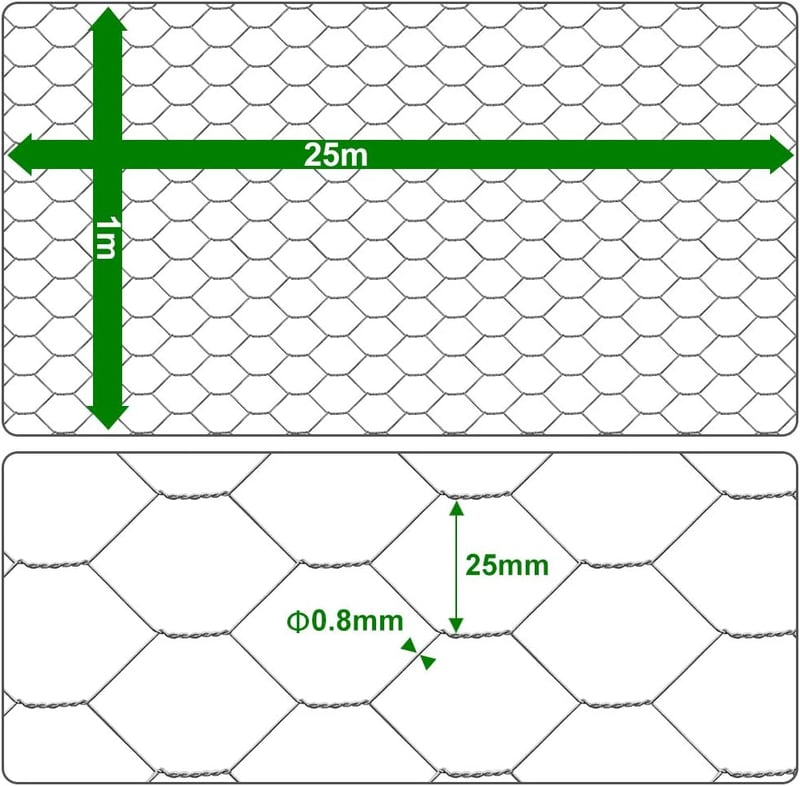 Amagabeli DA006 1m x 25m Hatszögletű Drótháló Zöld Kerti Kerítés