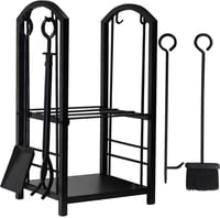 Amagabeli Firewood Rack, Indoor Firewood Rack with 4 Fireplace Tools, 74 x 40 x 30 cm, Firewood Stand, Firewood Holder for Fireplace, Stove, Cutlery, Wrought Iron, Black 1