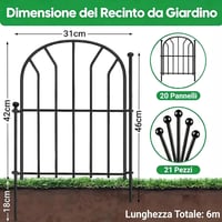 Gard decorativ metalic AMAGABELI GARDEN & HOME pentru exterior, negru, panouri de 61x31 cm, 20 de piese, lungime totală 6,2 m, montare fără săpare, gard pentru câini 6