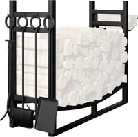 Amagabeli Tűzifa Tartó Állvány 4 Kandallóeszközzel - 90×78×33 cm Beltéri/Kültéri Fém Tűzifarendező Polc Gyújtóstartóval, 12 kg Teherbírású F 8