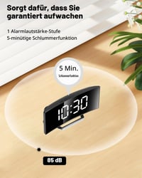 Ceas Deșteptător Digital Amandir pentru Dormitor, Negru, Afișaj LED Curbat Mare, Afișare Dată și Temperatură, Port de Încărcare USB, Luminozitate Reglabilă, Funcție Snooze 3