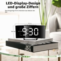 Ceas Deșteptător Digital Amandir pentru Dormitor, Negru, Afișaj LED Curbat Mare, Afișare Dată și Temperatură, Port de Încărcare USB, Luminozitate Reglabilă, Funcție Snooze 5