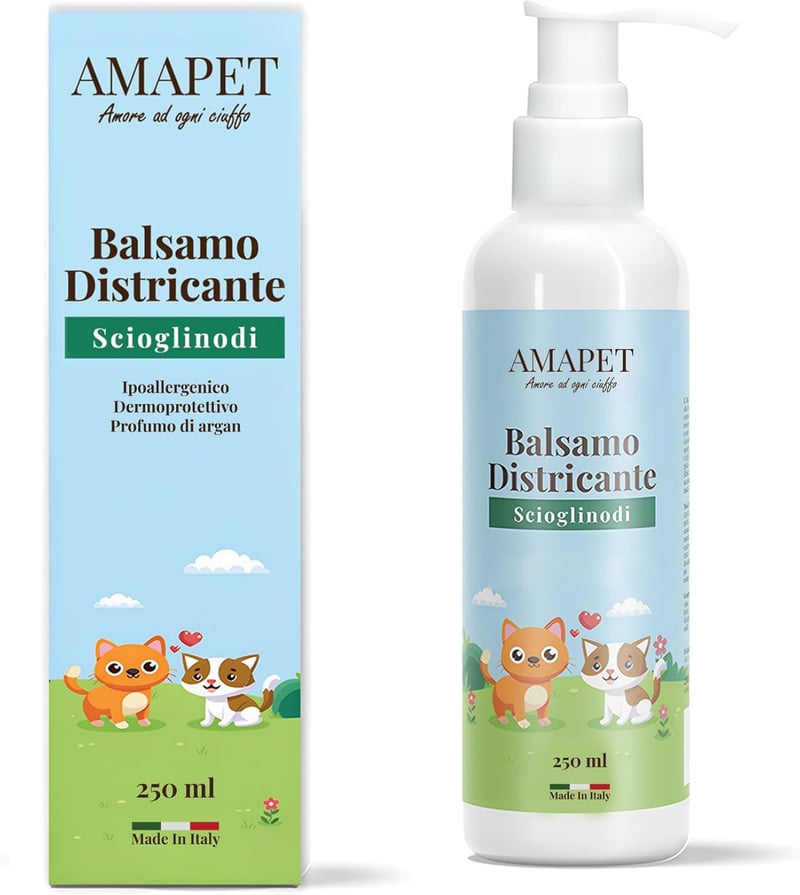 AMAPET Csomóbontó Spray Kutyáknak és Macskáknak - Fényesítő Hatású Balzsam Minden Szőrtípusra, Természetes Hipoallergén Összetevőkkel, 250 m - Not applicable.