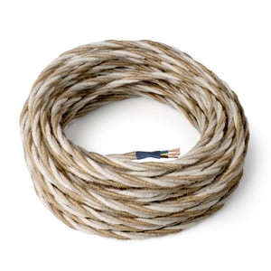 Cablu electric textil împletit din iută Amarcords Vintage cu împământare 3x0,75 mm² 1 m pentru lămpi, candelabre și aplice