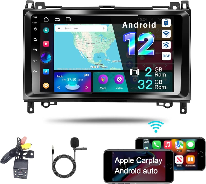 AMASE AUDIO Android 12 Autórádió Mercedes W169 W245 W906, 9" Érintőképernyő DSP+