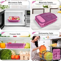 Cutie Bento Amathley pentru copii 1300 ml, recipient pentru gustări cu 5 compartimente și recipiente pentru sos, mov, compatibilă cu microundele și mașina de spălat vase, fără BPA 7