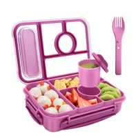 Cutie Bento Amathley pentru copii 1300 ml, recipient pentru gustări cu 5 compartimente și recipiente pentru sos, mov, compatibilă cu microundele și mașina de spălat vase, fără BPA 1