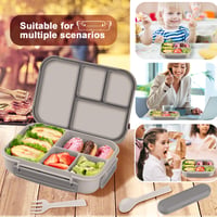 Cutie Bento Amathley pentru copii și adulți, 1200 ml, 4 compartimente, caserolă etanșă cu tacâmuri, fără BPA, albă 5