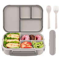 Cutie Bento Amathley pentru copii și adulți, 1200 ml, 4 compartimente, caserolă etanșă cu tacâmuri, fără BPA, albă 1