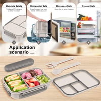 Cutie Bento Amathley pentru copii și adulți, 1200 ml, 4 compartimente, caserolă etanșă cu tacâmuri, fără BPA, albă 6