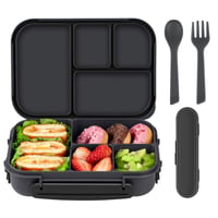 Desiatový box Amathley pre deti a dospelých, 1200 ml, so 4 priehradkami a príborom, vhodný do mikrovlnnej rúry a umývačky riadu 1
