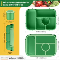 Caserolă Amathley pentru copii și adulți, 1300 ml, 5 compartimente cu recipient pentru sos, compatibilă cu cuptorul cu microunde și mașina de spălat vase, fără BPA, verde smarald 2