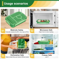 Caserolă Amathley pentru copii și adulți, 1300 ml, 5 compartimente cu recipient pentru sos, compatibilă cu cuptorul cu microunde și mașina de spălat vase, fără BPA, verde smarald 6