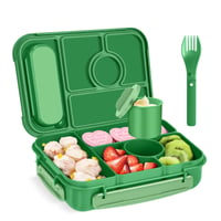 Caserolă Amathley pentru copii și adulți, 1300 ml, 5 compartimente cu recipient pentru sos, compatibilă cu cuptorul cu microunde și mașina de spălat vase, fără BPA, verde smarald 1