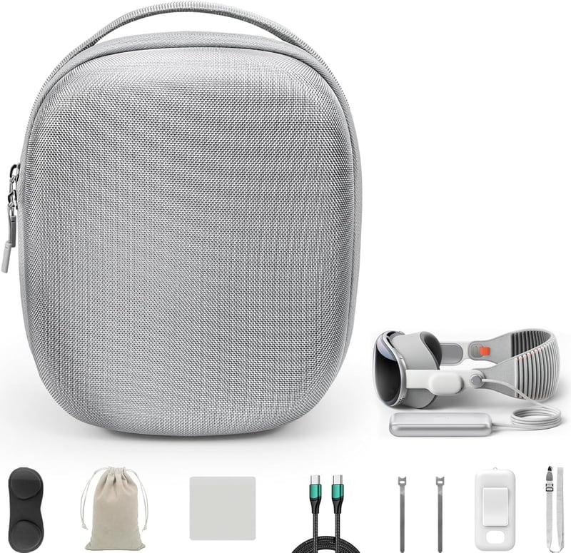 Amazear Kemény Utazótok Apple Vision Pro-hoz - Szürke, Kompakt Védőtáska Kiegészítőkkel, 30% Kisebb, 3 Rétegű Védelem, Állítható Elválasztó