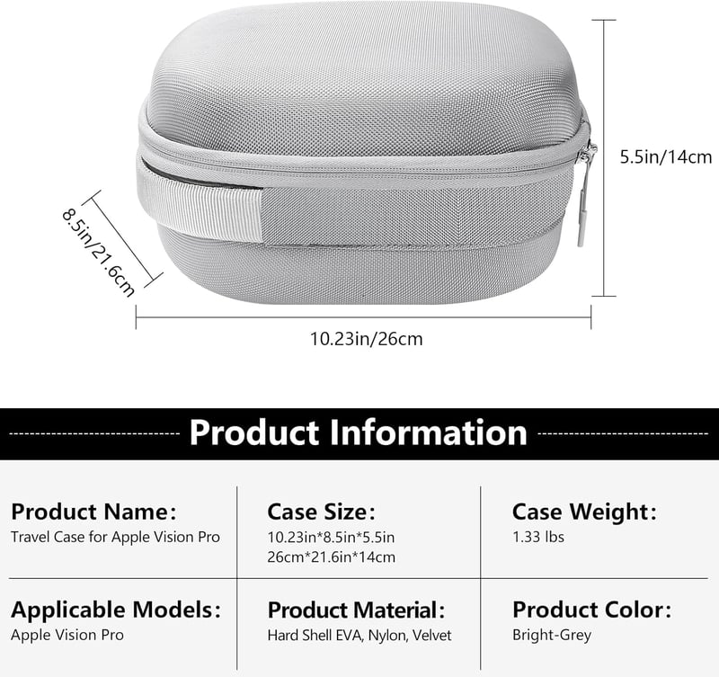 Amazear Kemény Utazótok Apple Vision Pro-hoz - Szürke, Kompakt Védőtáska Kiegészítőkkel, 30% Kisebb, 3 Rétegű Védelem, Állítható Elválasztó