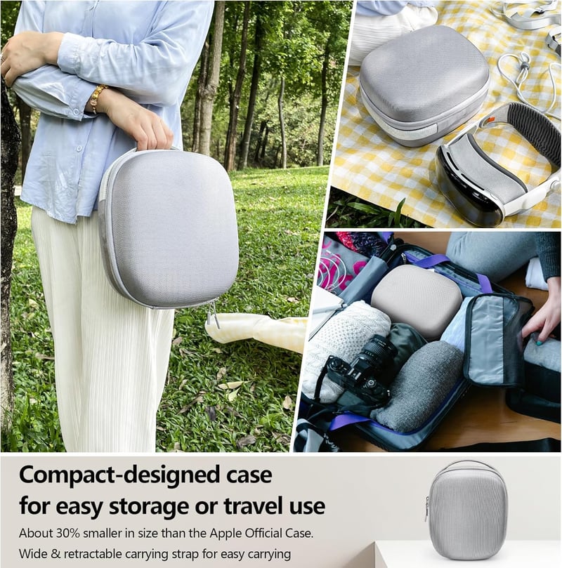 Amazear Kemény Utazótok Apple Vision Pro-hoz - Szürke, Kompakt Védőtáska Kiegészítőkkel, 30% Kisebb, 3 Rétegű Védelem, Állítható Elválasztó