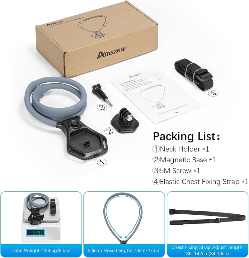 AMAZEAR Mágneses Nyakpánt Tartó DJI Action 5 Pro/OSMO 360 GoPro Hero 13 Insta360 Ace Pro Mellkasi Rögzítés