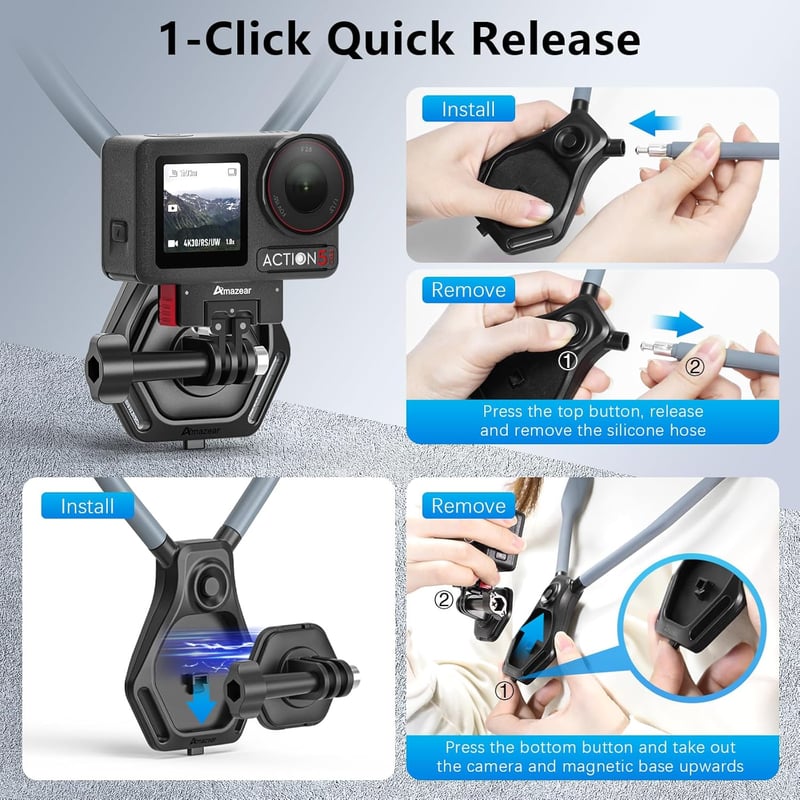 AMAZEAR Mágneses Nyakpánt Tartó DJI Action 5 Pro/OSMO 360 GoPro Hero 13 Insta360 Ace Pro Mellkasi Rögzítés
